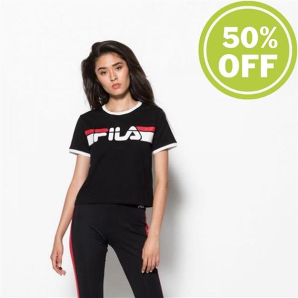 Fila Women's Ashley Cropped Tee Cropped With Crew Neck Tshirt - Black | UK-463QCYPHK
